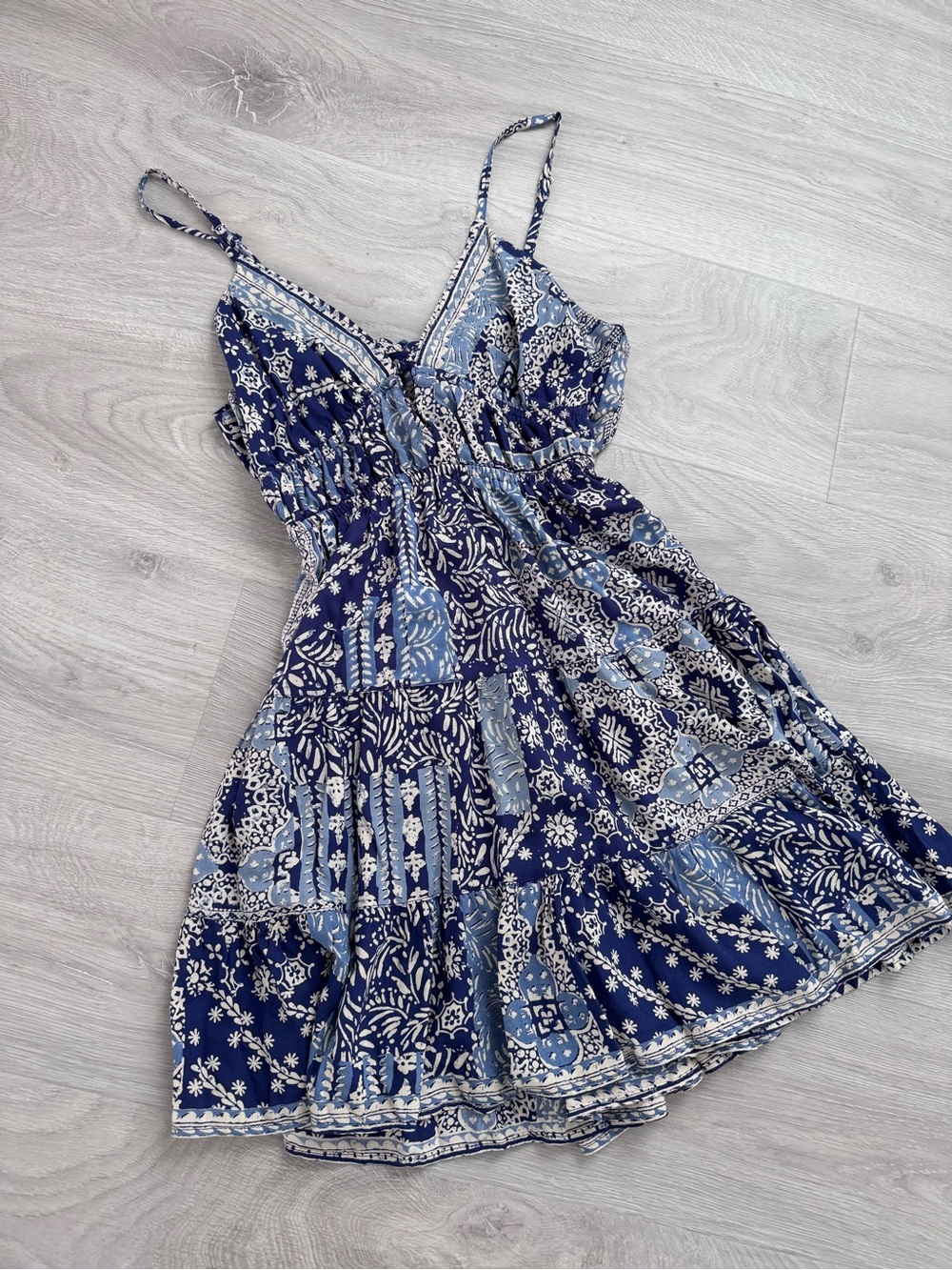 Angie Blue Floral Patchwork Asymmetrical Sundress